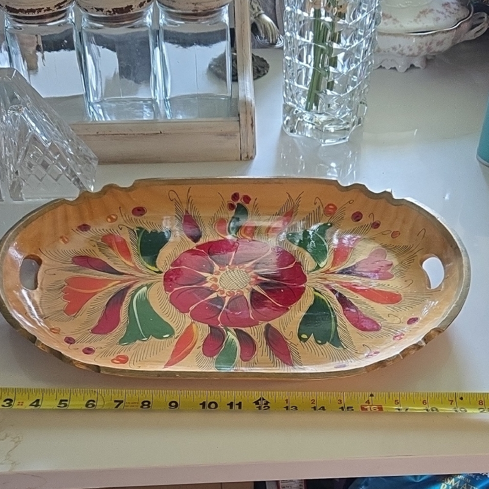 Source Unknown Floral Decorative Tray - Red, Green, Gold